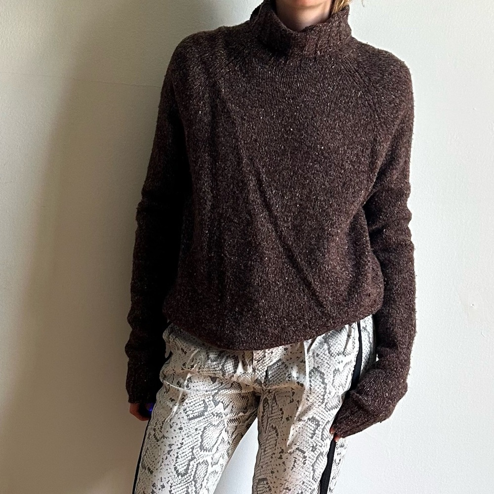 Frank and Oak Brown Turtleneck Relaxed Lambs Wool Sweater